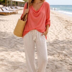 Women's Coral Draped Neck Relaxed Top